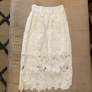 Cut out crochet off white midi skirt
